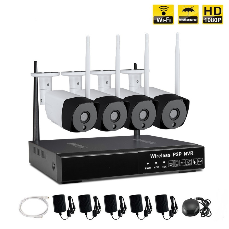 Kit vidéosurveillance sans fil wifi IP 4 caméras HD 960P 1.3MP
